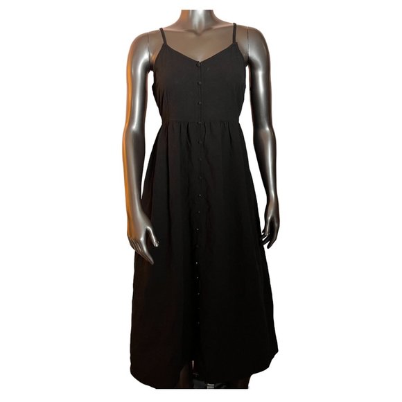 NWT Black Tie-Back A-Line Dress Midi Length Side Slit XXL - Picture 1 of 9